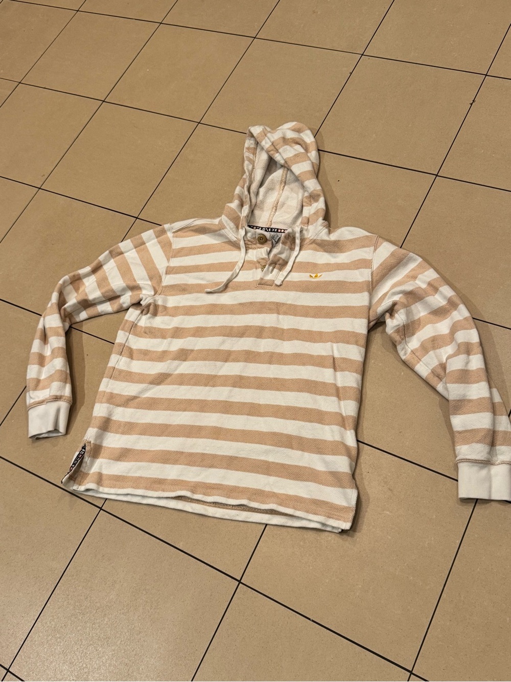 adidas Beige and White Striped Hooded Sweater